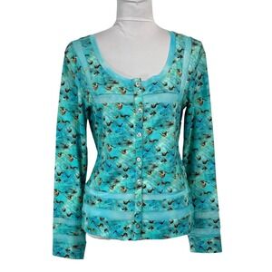 Aventures des Toiles Y2K Button Up Knit Top 40 8 M Graphic Art Whimsy Carousel